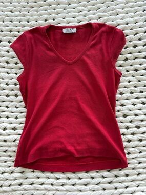 RED V-Neck Cap Sleeve Top